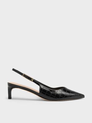 Charles & Keith - Luciana Croc-Effect Slingback Kitten Heels