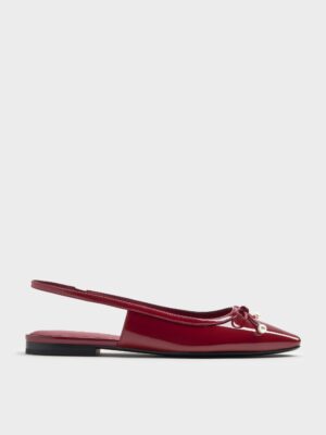 Charles & Keith - Barbara Patent Pearl-Embellished Bow Slingback Flats