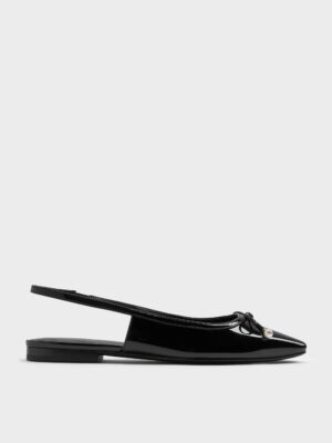 Charles & Keith - Barbara Patent Pearl-Embellished Bow Slingback Flats