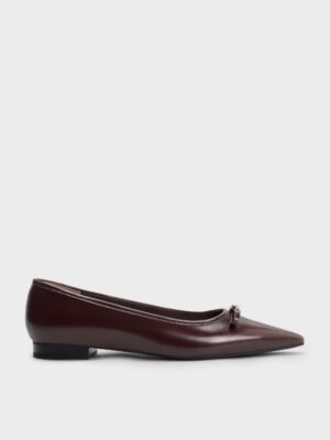 Charles & Keith - Bow Metallic-Accent Pointed-Toe Ballet Flats