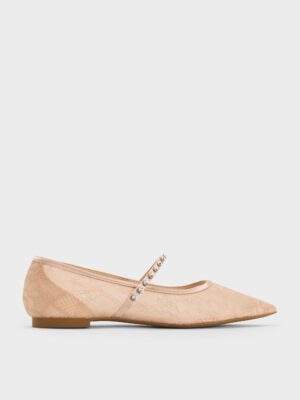 Charles & Keith - Lace & Satin Crystal Mary Jane Flats