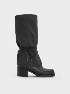 Charles & Keith - Felt Tie-Around Knee-High Boots