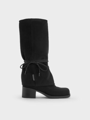 Charles & Keith - Faux Suede Tie-Around Knee-High Boots