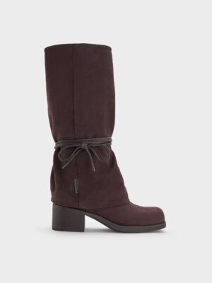 Charles & Keith - Faux Suede Tie-Around Knee-High Boots