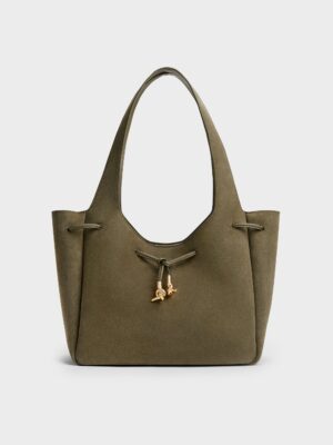 Charles & Keith - Mila Recycled Suede Metallic-Knot Drawstring Tote Bag