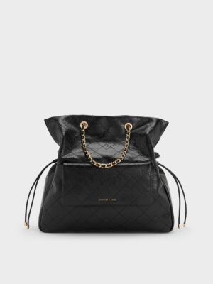Charles & Keith - Duo Quilted Braided-Strap Drawstring Two-Way Backpack