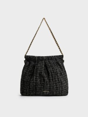 Charles & Keith - Duo Tweed Double-Chain Hobo Bag