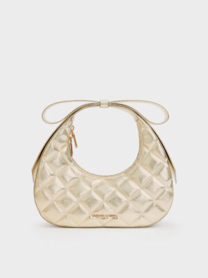 Charles & Keith - Janie Metallic Quilted Bow-Handle Bag