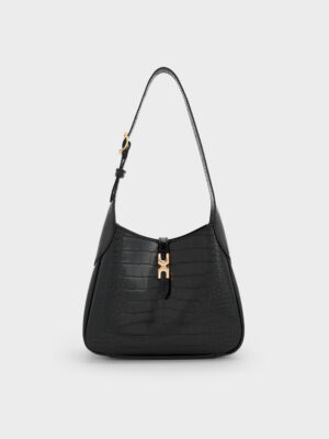 Charles & Keith - Mini Adalyn Croc-Effect Hobo Bag