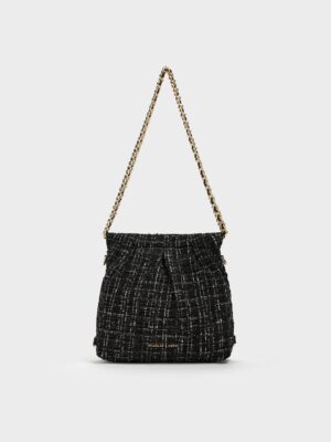 Charles & Keith - Duo Tweed Chain-Handle Two-Way Backpack