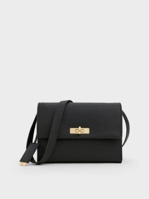 Charles & Keith - Chance Recycled Leather Turn-Lock Crossbody Bag