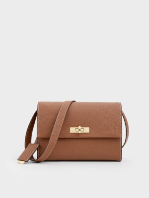 Charles & Keith - Chance Recycled Leather Turn-Lock Crossbody Bag