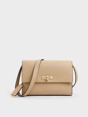 Charles & Keith - Chance Recycled Leather Turn-Lock Crossbody Bag