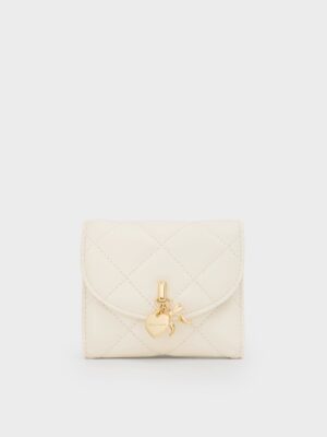Charles & Keith - Arrietty Quilted Bow-Heart Charm Curved-Flap Wallet