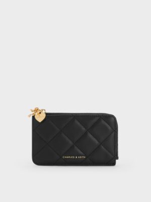 Charles & Keith - Arrietty Quilted Bow-Heart Charm Zip-Around Wallet