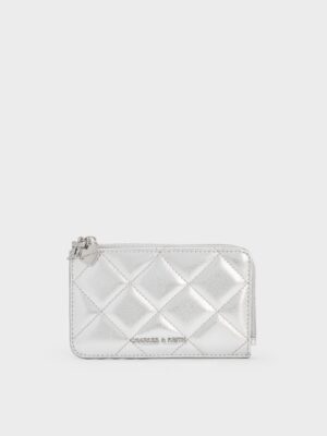 Charles & Keith - Arrietty Metallic Quilted Bow-Heart Charm Zip-Around Wallet