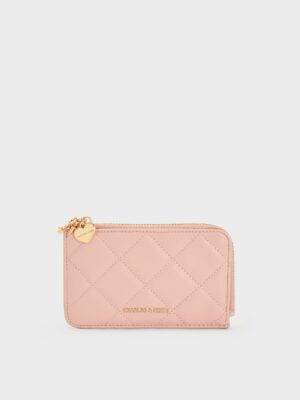 Charles & Keith - Arrietty Quilted Bow-Heart Charm Zip-Around Wallet