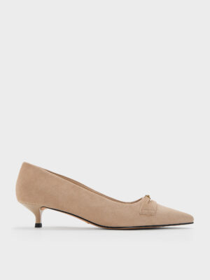 Charles & Keith - Georgina Suede Pointed-Toe Kitten-Heel Pumps