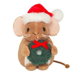 Hermann 94617 Christmas Brown Mouse Holding a GREEN WREATH
