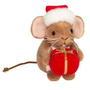 Hermann 94621 Christmas Brown Mouse Holding a RED PRESENT