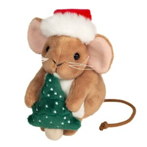 Hermann 94623 Christmas Brown Mouse Holding a Plush CHRISTMAS TREE