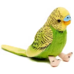 Uni Toys D71051RA Budgerigar/Budgie GREEN/Yellow Bird 12cm Soft Toy WITH VOICE (Sings)
