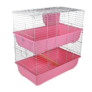 Rabbit & Guinea Pig Cage 80cm - Pink with Hayrack | Little Friends