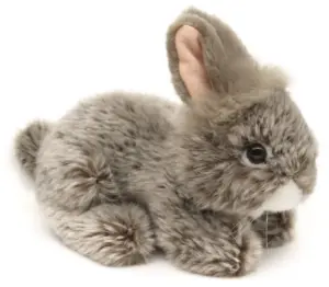 Uni Toys Q80142A-GR Angora Rabbit Grey and White Small 14cm Lying Plush Toy
