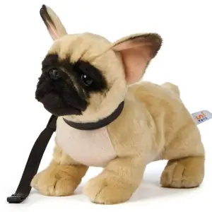Uni Toys R20544R French Bulldog Beige and Black Dog Standing WITH LEASH 26cm Soft Toy