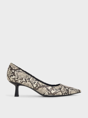 Charles & Keith - Emmy Snake-Print Pointed Kitten Heel Pumps