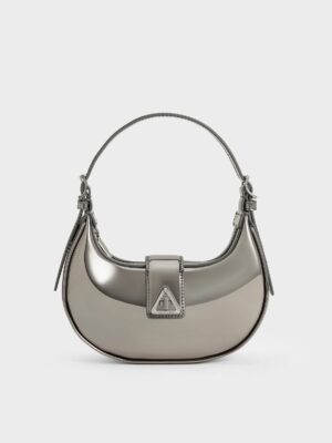 Charles & Keith - Trice Metallic-Accent Belted Shoulder Bag