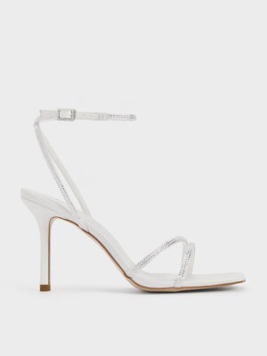Charles & Keith - Satin Crystal-Embellished Stiletto-Heel Sandals