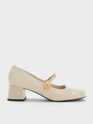 Charles & Keith - Hettie Patent Metallic-Buckle Block-Heel Mary Janes