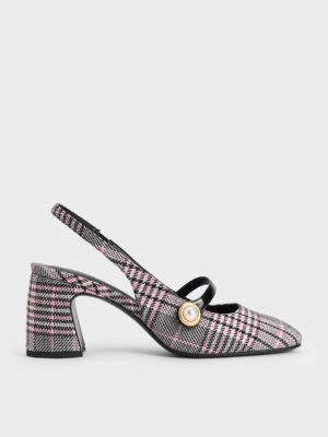 Charles & Keith - Plaid Pearl-Accent Mary Jane Pumps