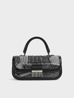 Charles & Keith - Charlot Patchwork Denim Elongated Top Handle Bag