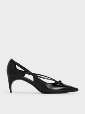 Charles & Keith - Patent Cut-Out Bow Kitten-Heel Pumps