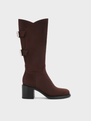 Charles & Keith - Masei Faux Suede Grommet-Strap Knee-High Boots