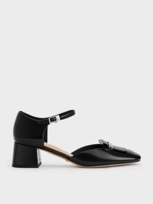 Charles & Keith - Leather Square-Toe D'Orsay Ankle-Strap Pumps