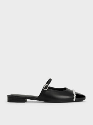 Charles & Keith - Pearl-Embellished Cap-Toe Flat Mules