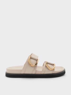 Charles & Keith - Gabine Gold-Buckle Leather Slides