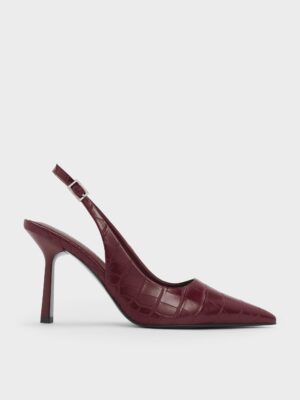 Charles & Keith - Croc-Effect Pointed-Toe Slingback Pumps