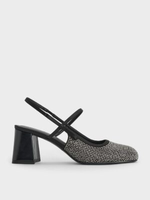 Charles & Keith - Satin Crystal-Embellished Slingback Mary Jane Pumps