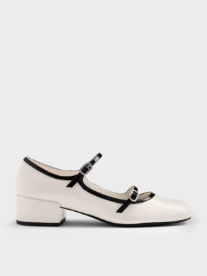 Charles & Keith - Patent Contrast-Trim Double-Strap Mary Jane Pumps