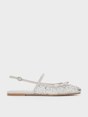 Charles & Keith - Mesh Sequinned Bow Slingback Mary Jane Flats