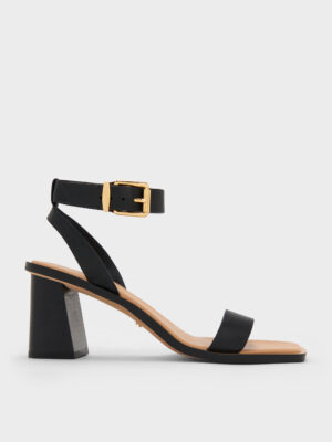 Charles & Keith - Leather Block-Heel Ankle-Strap Sandals