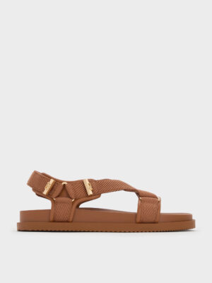 Charles & Keith - Granta Leather & Fabric Crossover Sports Sandals