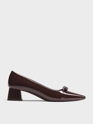 Charles & Keith - Dorian Patent Bow Pointed-Toe Block-Heel Pumps