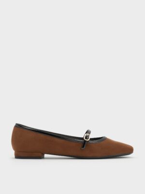 Charles & Keith - Faux Suede Contrast-Trim Buckle-Strap Mary Janes