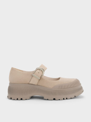 Charles & Keith - Darra Faux Suede Ridged-Sole Platform Mary Janes