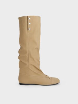 Charles & Keith - Gael Twill Studded Slouchy Knee-High Boots